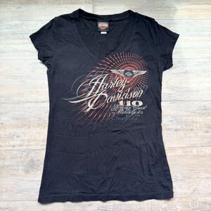 Vintage Y2K Harley Davidson Graphic V Neck Biker Motorcycle T Shirt Womens M